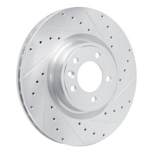 Land Rover Discovery Brake Rotor (1) - Front Right - R1 Concepts - Drilled & Slotted - Silver - `18-`24